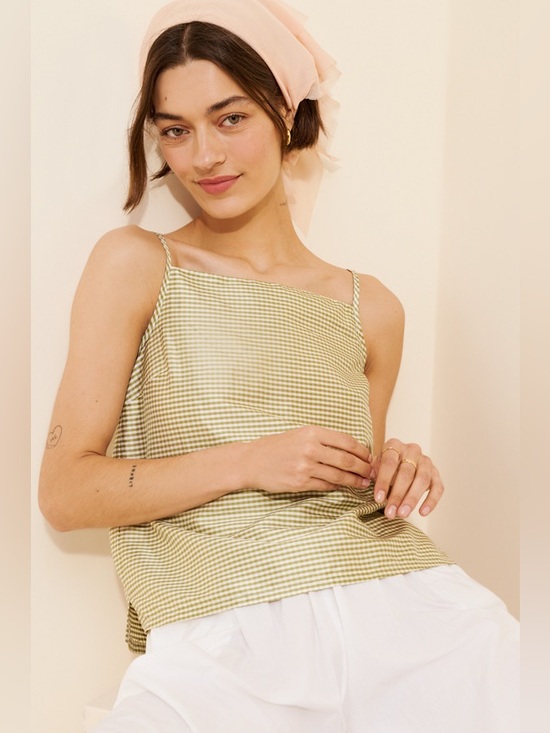 DONNI. Tops - DONNI. Taffeta Shell Tank in Green Gingham
